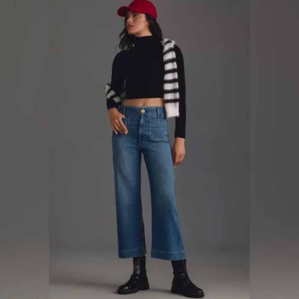Anthropologie The Colette Cropped High-Rise Wide-Leg Jeans by Maeve Med Blue 27